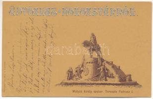 1900 Kolozsvár, Cluj; Mátyás király szobor. tervezte Fadrusz J., Kováts P. fiai / monument (EK)