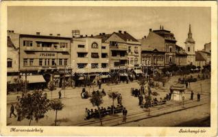 Marosvásárhely, Targu Mures; Széchenyi tér, Splendid szálló, Révész Béla rt. üzlete, Fekete Mihály drogériája. Varga Zsigmondné kiadása / square, hotel, shops, drugstore (EB)