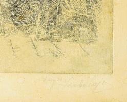 Zágoni Szabó Lajos (?-?), XX. sz. első fele: Ásítozó. Rézkarc, papír, jelzett, fakeretben, 23,5x18 c...