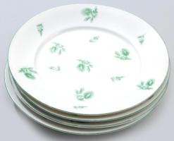 4 db Herendi zöld mintás süteményes tányér. Kézzel festett, jelzett, hibátlan d: 17,5 cm