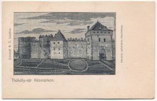 Késmárk, Kezmarok; Thököly vár, a Késmárki szövőiskola készítménye. Schmidt R.C. kiadása / castle. textile card made in the weaving school