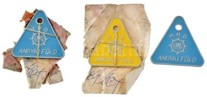~1970. "MHD (Magyar Hajó és Darugyár) Ganz - Angyalföld" festett Al jelvények hátoldalukon gravírozott sorszámmal (3db/2xklf) (54x56mm) T:AU,XF