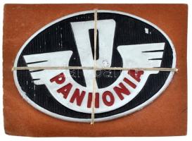 ~1965. "Pannonia" festett Al emlékplakett "Motorkerékpárgyár Műszaki Ellenőrzési Osztály" pecséttel ellátott lapra erősítve (48x69mm) T:XF kopott festés, oxidáció