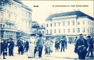 Arad, 1848-1849 Ereklyemúzeum, Fehér Kereszt szálloda, Braun Gusztáv kávéháza, Klein Mór üzlete. Kerpel Izsó kiadása / Hungarian Revolution of 1848 relic museum, hotel, café, shops
