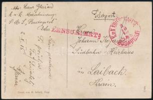 1918 Cenzúrás tábori posta képeslap piros K.u.K. KRIEGSMARINE / S.M.S. BUDAPEST