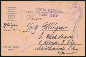 1914 Cenzúrás tábori posta levelezőlap K.u.K. KRIEGSMARINE / S.M.S. BUDAPEST , ZENSURIERT / PASSIERT