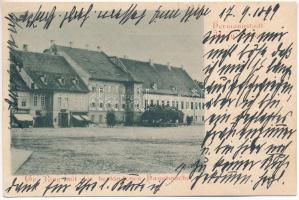 1899 (Vorläufer) Nagyszeben, Hermannstadt, Sibiu; Gr. Ring mit der bestandenen Hauptwache / Piac tér, Főőrség, üzlet / market square, main guard, shop