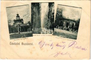 1898 (Vorläufer) Buziás, Pavillon Restaurant, Graben-Allee, Josefs-Quelle / étterem, Árok fasor, József forrás / restaurant, promenade, spring source (vágott / cut)
