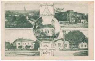 Nagybossány, Velké Bosany (Bossány); vár, kastély, bőrgyár, templom / castle, leather factory, church (EK)