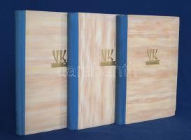 Weninger Antal:  Szellem és egészség - A gyógyítóművészet új irányai - Orvos a lélekért. [Három kötetbe kötve.]  Budapest, (1941). Vörösváry Könyvkiadóvállalat (K. J. nyomda - Pesti Lloyd-Társulat ny.) 168 p.; 152 p.; 166 + [2] p.  Weninger Antal (1902-1993) orvos, újságíró, a jóga honi népszerűsítője, az első magyar jógakönyv szerzője. A három kötet a szerző napilapokban megjelenő orvostörténeti, kultúrtörténeti, népegészségügyi cikkeiből áll össze. A pszichoszomatikus betegségek szakértőjeként és a természetes gyógymódok híveként Weninger Antal a test és lélek harmóniájából származtatja az egészséget. Néhány cikke az 1930-as évek végétől hazánkban is népszerűvé váló jógát méltatja, más cikkeiben az étkezés és életmód reformjára hívja fel a figyelmet. A Magyar Nemzet napilap ,,Szellemi honvédelem" rovatának munkatársaként írt cikkei a német eugenetikai irányzattal szemben foglalnak állást.  Egységes, aranyozott kiadói félvászon kötésben. Jó példány.