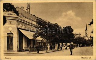 Losonc, Lucenec; Rákóczi út, Szúsz kávéház. Filó Marcel kiadása / street, cafe