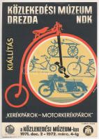 1971 Közlekedési Múzeum, Drezda, NDK ,,Kerékpárok-motorkerékpárok kiállítás kisplakát, 21x14,5 cm