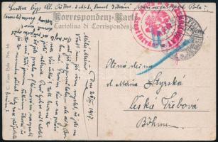 1917 Cenzúrás tábori posta képeslap piros ZENSURIERT * S.M. Schiff ,,Szent István , K.u.K. MARINEFELDPOSTAMT / POLA