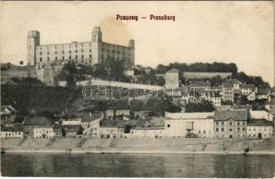 1910 Pozsony, Pressburg, Bratislava; vár és Dunapart, villamos / castle and Danube riverside, tram