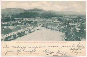 Medgyes, Mediasch, Medias; Marktplatz mit dem Einblick in die Roth- und Gräfengasse / Piactér. G. A. Reissenberger kiadása / market square, streets (vágott / cut)