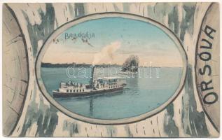 1908 Orsova, Al-Duna. Babagája szikla és gőzhajó / Der Babagay-Felsen / Babagaj rock and steamship. Art Nouveau montage (fl)