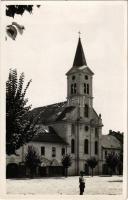 Nagyenyed, Aiud; Római katolikus templom, Szabados üzlete / Biserica romani catolica / church, shop