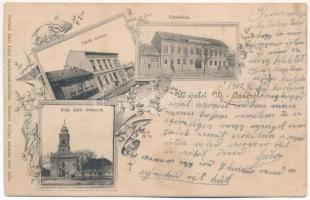 1902 Arad, Újarad, Új-Arad, Aradul Nou; Zárda, Városháza, Római katolikus templom. Mayr Lajos kiadása. Gammer György amateur felvétele / nunnery, town hall, Catholic church. Art Nouveau, floral (EK)