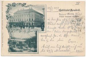 1899 (Vorläufer) Arad, Fehér kereszt szálloda, étterem, belső. Honisch udvari fényképész felvételei után / hotel, restaurant, interior. Art Nouveau, floral (EK)