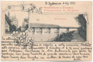 1904 Zhuravne, Zhuravno, Zurawno; Kosciol paraf., Most na Dniestrze / church, Dniester bridge. Fotograf Bialoruski Art Nouveau, floral (EK)