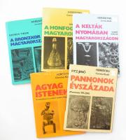 Hereditas sorozat 5 kötete: Fitz Jenő: Pannonok évszázada; Kovács Tibor: A bronzkor Magyarországon; Dienes István: A honfoglaló magyarok; Szabó Miklós: A kelták nyomában Magyarországon, 2. javított kiadás; Kalicz Nándor: Agyag istenek, 3. átdolgozott kiadás. Bp., 1971-1982, Corvina. Kiadói papírkötés, jó állapotban.