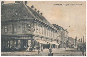 1906 Temesvár, Timisoara; Gyárvárosi főutca, Weiterschütz Géza, L. Meworach üzlete / street view, shops (fl)