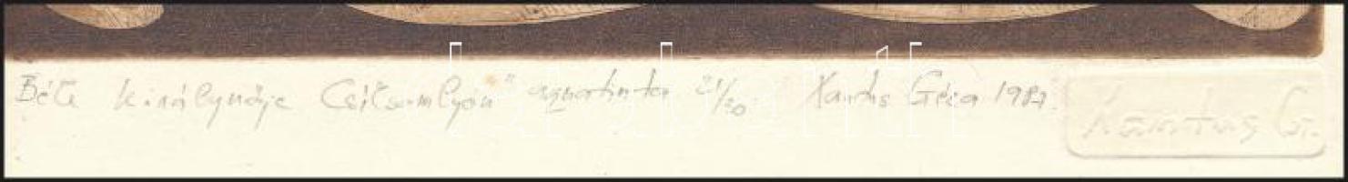 Xantus Géza (1958- ): Béla királynője Csíksomlyón. Aquatinta, papír, jelzett, számozott (21/30), 29×...