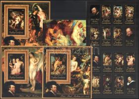 Rubens paintings minisheet pair + block set, Rubens festmények kisív pár + blokksor