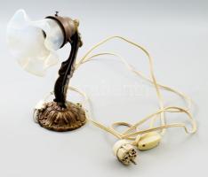 Antik bronz falikar opalitüveg búrával, jó állapotban, h: 28 cm