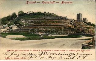 1902 Brassó, Kronstadt, Brasov; Fekete és fehér torony. F. Reiser kiadása / Parthie m. d. schwarzen u. weissen Thurm / Turmuvile Parti negru si alb. / towers (EK)