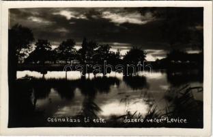 Léva, Levice; Csónakázó tó este / Jezero vecer / lake at night. photo