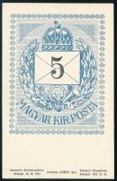 1924 A Budapesti Bélyegtőzsde kék színű Feketeszámú 5kr bélyeget ábrázoló emléklapja