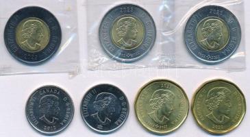 Kanada 2012-2017. 25c (2xklf) + 2022-2023. 1$ (2xklf) + 2022-2023. 2$ (3xklf) mindegyik forgalmi eml...