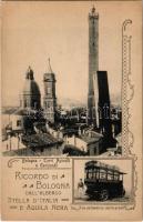 Bologna, Torri Asinelli e Garisendi, Ricordo dall'Albergo Stella d'Italia e Aquila Nera, Un Automobile dell'Albergo / hotel advertisement with automobile (EK)