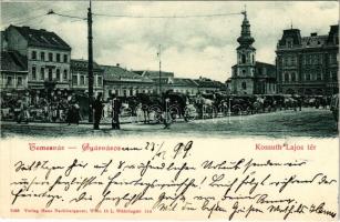 1899 (Vorläufer) Temesvár, Timisoara; Gyárváros, Kossuth Lajos tér, piac, üzletek. Hans Nachbargauer kiadása / square, market, shops (EK)