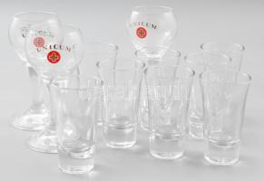 Unicum poharak, 3 db talpas + 8 db felespohár, m: 9 - 12,5 cm