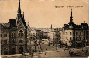 Kolozsvár, Cluj; Ferenc József út, híd, gyógyszertár, üzletek. Rigó Árpád utóda kiadása / street view, bridge, pharmacy, shops (EK)