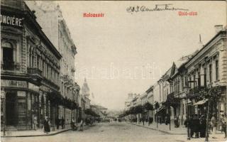Kolozsvár, Cluj; Unió utca, Fonciere biztosítótársaság, üzletek / street view, insurance company, shops