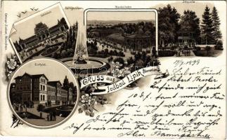 1899 (Vorläufer) Lipik, Jodbad, Cursalon, Springbrunnen, Wandelbahn, Jodquelle, Curhotel / spa, fountain, promenade, well, hotel. floral. Ottmar Zieher Art Nouveau, litho (EK)