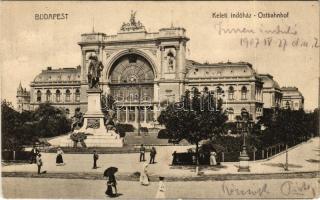 1907 Budapest VII. Keleti indóház, pályaudvar, vasútállomás, Baross szobor (EK)