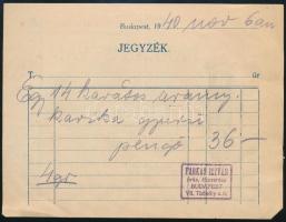 Farkas István órás mester Bp. VII. Thököly út 6. fejléces számla