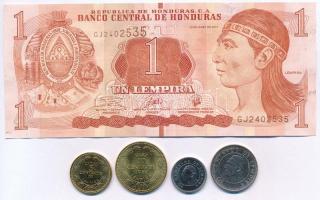 Honduras 2019. 1L + 2007-2016. 5c-50c (4xklf) T:XF hullámos papír, AU Honduras 2019. 1 Lempira + 2007-2016. 5 Centavos - 50 Centavos (4xdiff) C:XF wavy paper, AU