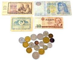 22db-os vegyes magyar és külföldi fémpénz és bankjegy tétel, közte Románia 1945. 100L T:XF-VG 22pcs of mixed coins and banknotes, with Romania 1945. 100 Lei C:XF-VG
