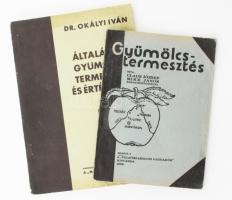 2 db gyümölcstermesztés témájú könyv: Dr. Okályi Iván: Általános gyümölcstermesztés és értékesítés. I. rész. ,,Magyar Gyümölcs" könyvsorozat VII. köt. (Bp., 1944), Magyar Gyümölcs, 96 p. Kiadói papírkötés, kissé sérült borítóval. + Claus József - Mike János: Gyümölcstermesztés. Kisvárda, 1935, Felsőszabolcsi Gazdakör, 79+(1) p. Kiadói papírkötés.