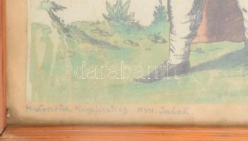 Török zenész. Színezett rézmetszet XVIII. sz. Üvegezett, rossz állapotú keretben 17x27 cm