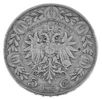 Ausztria 1907. 5K Ag "Ferenc József" T:VF,F patina, ph., karc.
Austria 1907. 5 Corona Ag ...