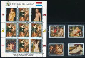 Rubens paintings set + final value in minisheet, Rubens festmény sor + záróérték kisívben