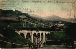 1910 Zebegény, Vasúti híd és a szünidei gyermektelep. Fuchs Sándor kiadása (EK)