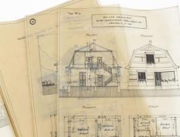cca 1910 Családi ház típustervek 7 db kézzel rajzolt terv pausz papíron 17x34 cm