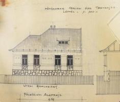 cca 1910 Kétszobás fa oromzatos családi ház tervrajza 16 db kézzel rajzolt látványos terv és látvány...